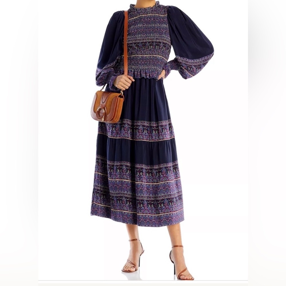 SEA smocked
Adella shirred printed silk crepe de chine midi dress,